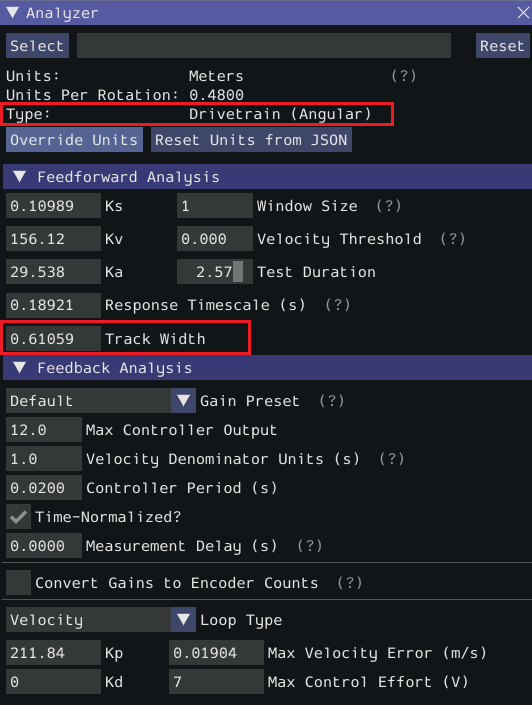 Highlights the trackwidth section of identification.