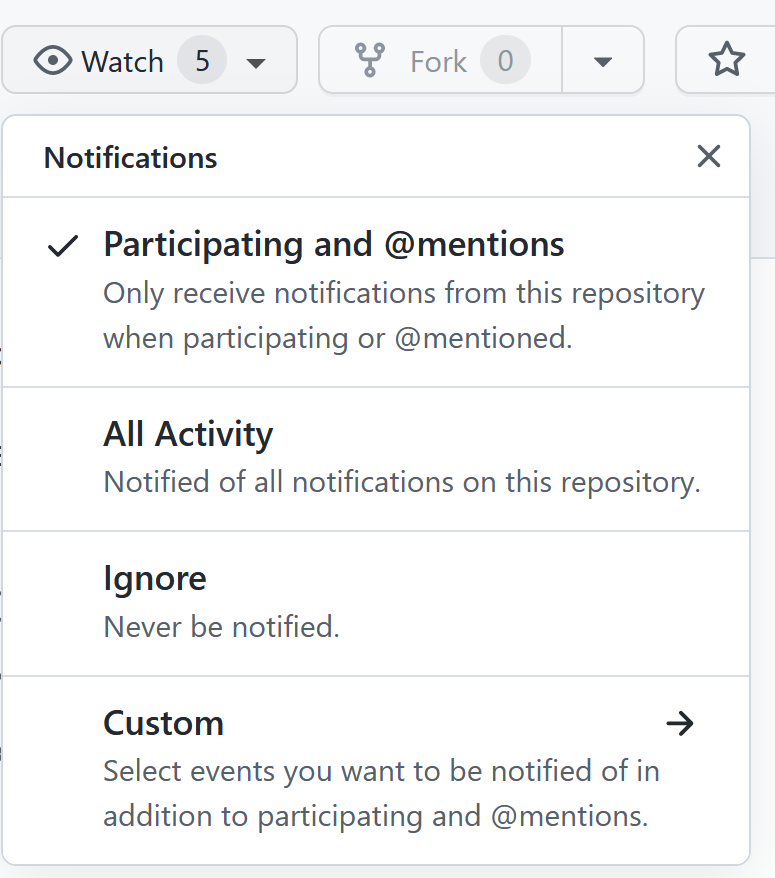 Watch button that configures repository notifications